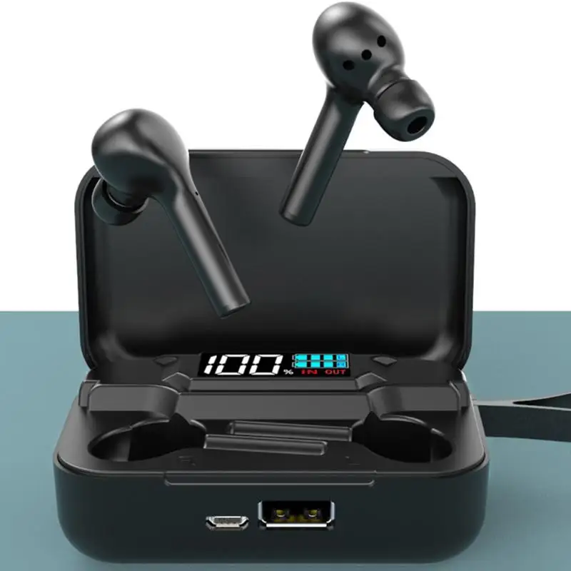 

K18 Wireless Bluetooth 5.0 Earphones Portable Sports Earphones With Led Digital Display Charging Box Multi-Function Black White