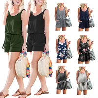 womens jumpsuit new solid summer sleeveless playsuit for women drawstring lace up casual loose playsuits lace up rompers 2021