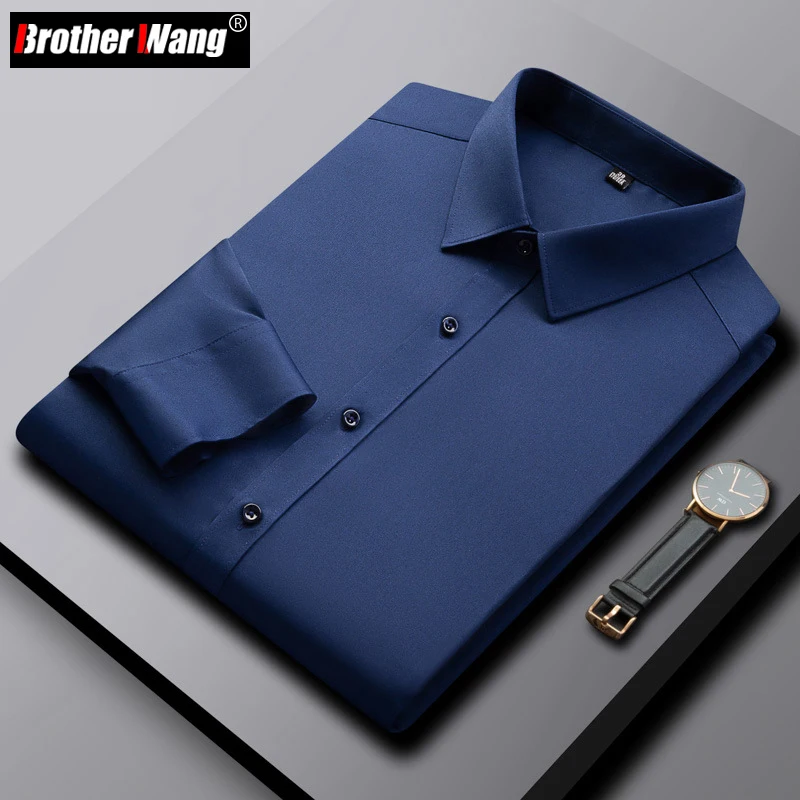 

8 Colors Plus Size 4XL 5XL Royal Blue Men Business Long-sleeved Shirt Classic Style Regular Fit Stretch Casual Shirt Male Brand