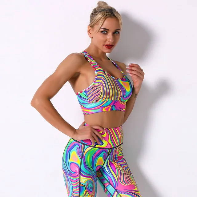 

Sport Bras Women Fitness Printed Push Up Bra Lingerie Gym Crops Girl Bralette Top Workout Clothing Breathable Leggings Yoga set