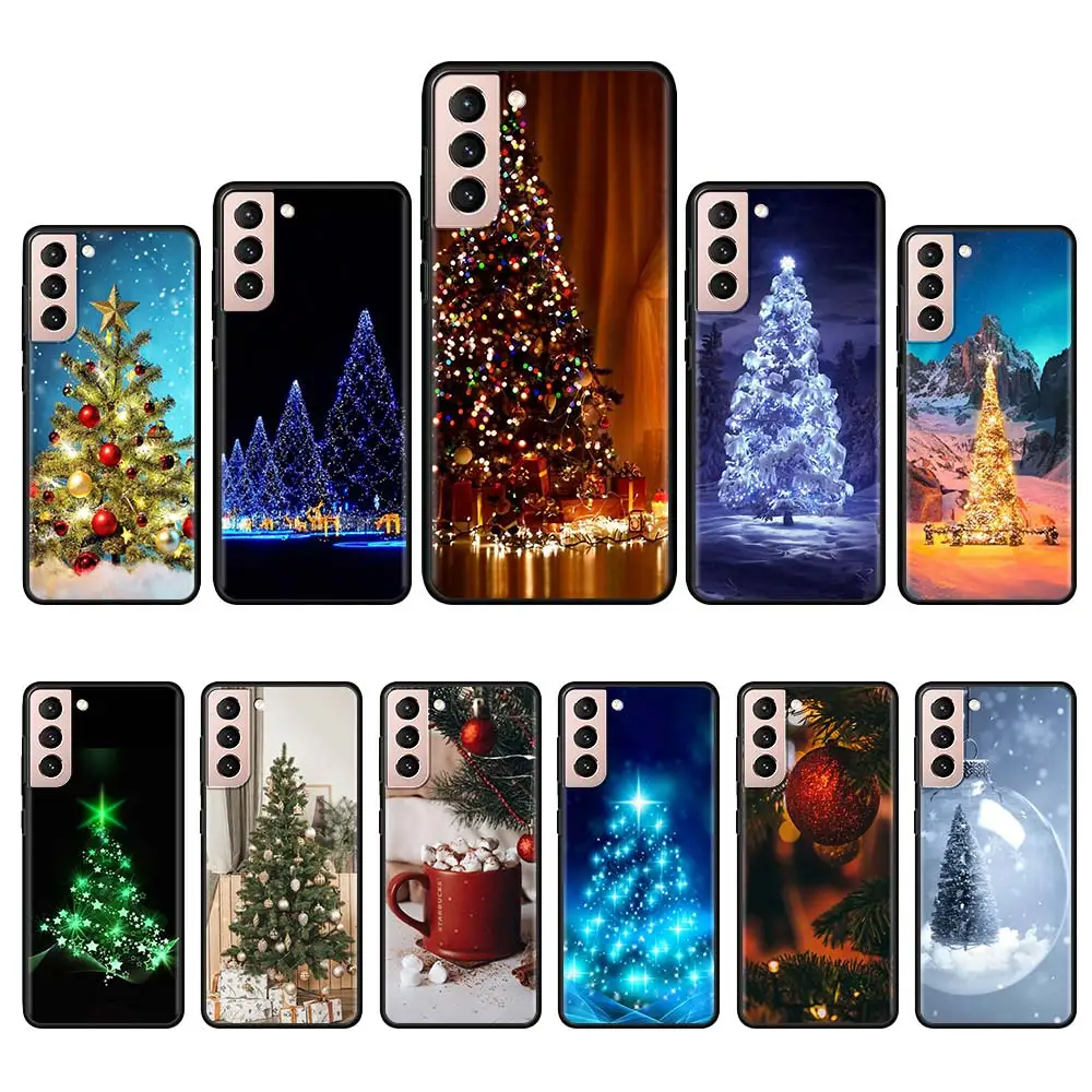 

Christmas Tree Cases for Samsung S20 S21 S10 S8 S9 Plus S21 S20 Ultra S10 S10e S20 FE Black Soft Silicone Couqe Caso Capa