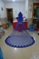 2 layer blue lace cathedral wedding veil bridal veil with comb wedding accessories