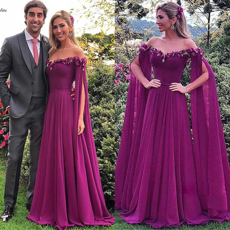 

Purple Prom Dresses for Women Off Shoulder Zipper Back 3D Flowers Long Evening Dress Occasion Party Gown Robe De Soiree