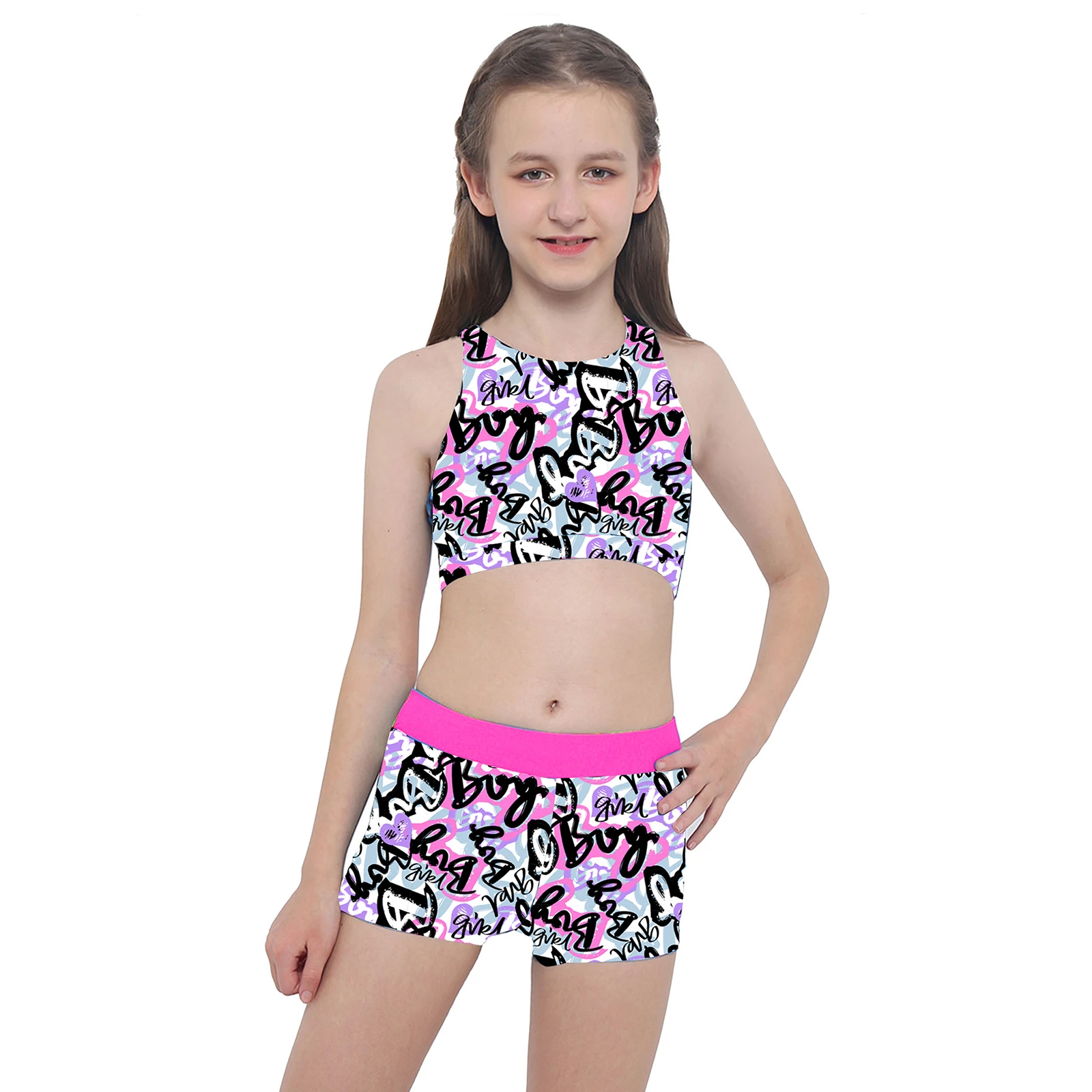 Топ детский эластичный без рукавов с леггинсами и шортами | Детская одежда обувь