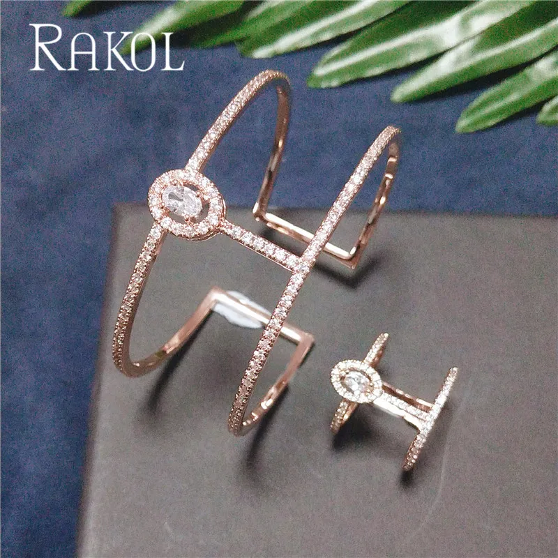 RAKOL Новое Поступление Круглая Форма Изысканный микро паве манжеты браслеты и