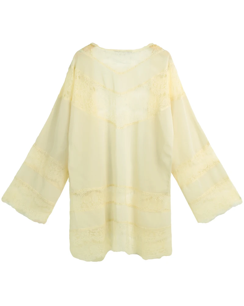 Женщины шифон кимоно кардиган цветочные кружева Boho Сыпучие верхняя одежда