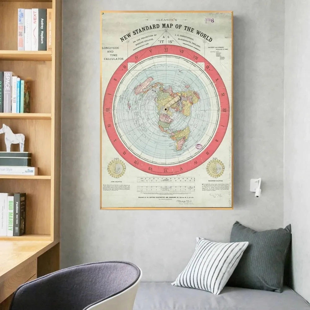 

Poster 1892 Platte Earth Map Movie Prints Nordic Canvas Painting Modern Style Wall Art Voor Woonkamer For Home Decor Modular