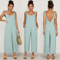 Women Rompers Casual Loose Linen Cotton Jumpsuit Sleeveless Backless Playsuit Trousers Strappy Jumpsuits Autumn Summer New 6