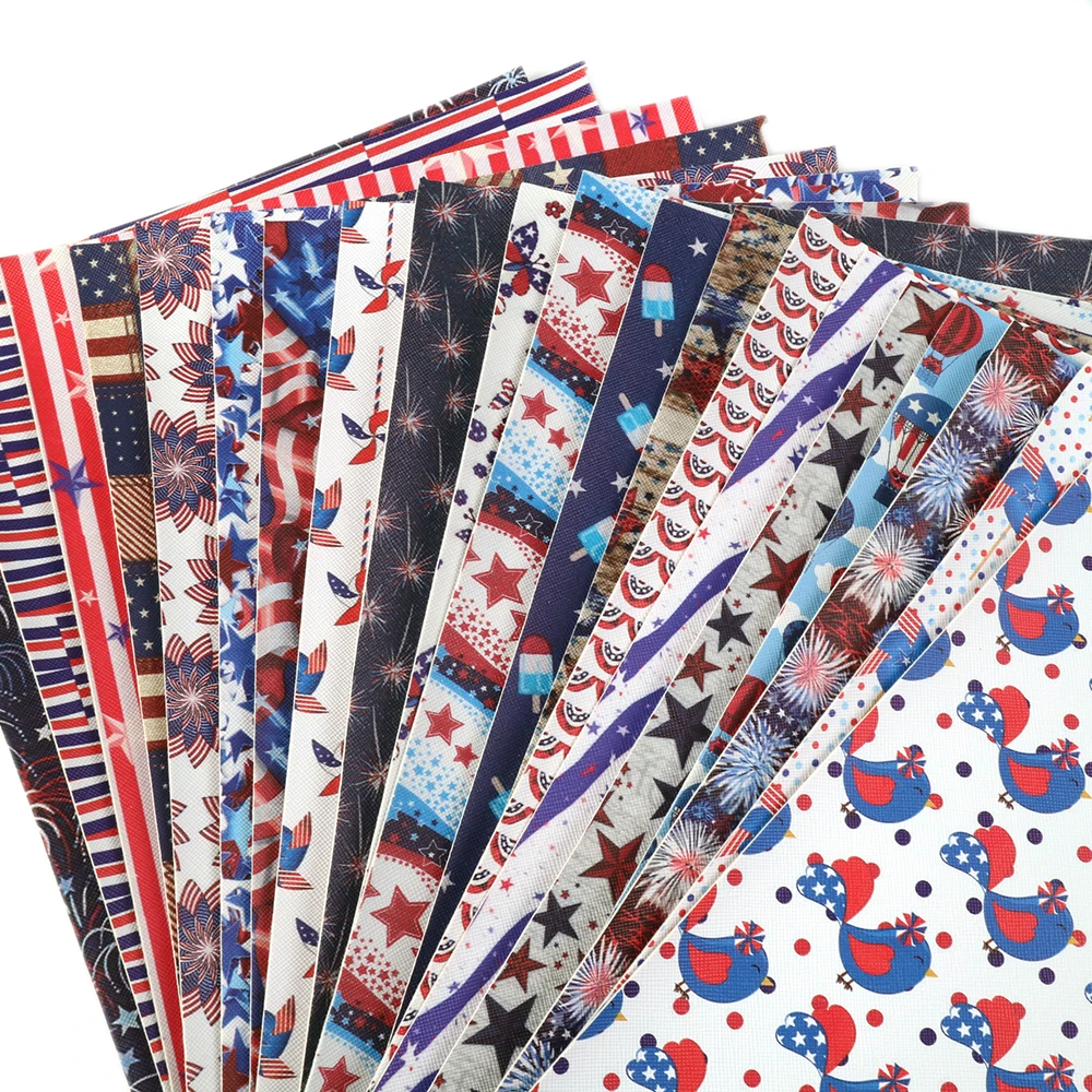 Fourth of July Independence Day Printed Vinyl Fabric Faux Leather Sheet for Making Earrings Bows Handbag 1Yc5948 | Аксессуары для