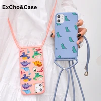 2021 new cartoon dinosaur pattern phone case for iphone 11 se 7 8 plus x xs xr xs max design girls boy adjustable rope cover