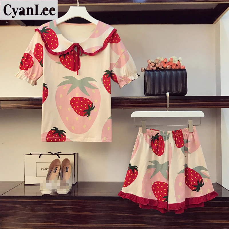 Летняя Новинка 2020 Хлопковая пижама с принтом в виде фруктов Милая футболка