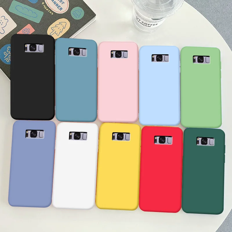 

For Samsung Galaxy S8 Plus Case Soft TPU Silicone Case Macaron Colors Candy Black Simple Phone Back Cover