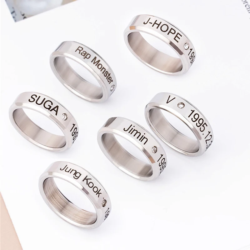 JHOPE-anillo Kpop de acero inoxidable para hombre y mujer, joyería para dedo, accesorios para hombre y mujer, joyería Bangtan Boys, tamaño 7-12, 1 unidad