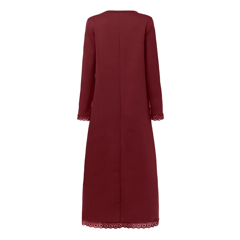 

Women Lace Patchwork Sundress utumn Sweatshirts Dress Casual Vintage Solid Long Sleeve Maxi Vestidos Female Tunic Robe