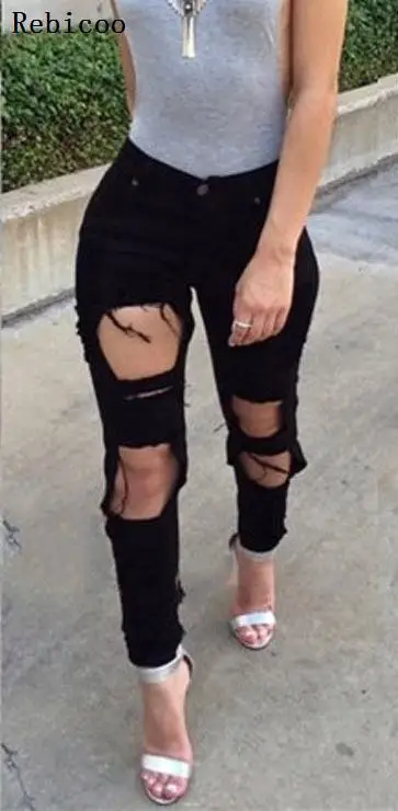 Женские джинсы с дырками повседневные Модные индивидуальные узкие эластичные