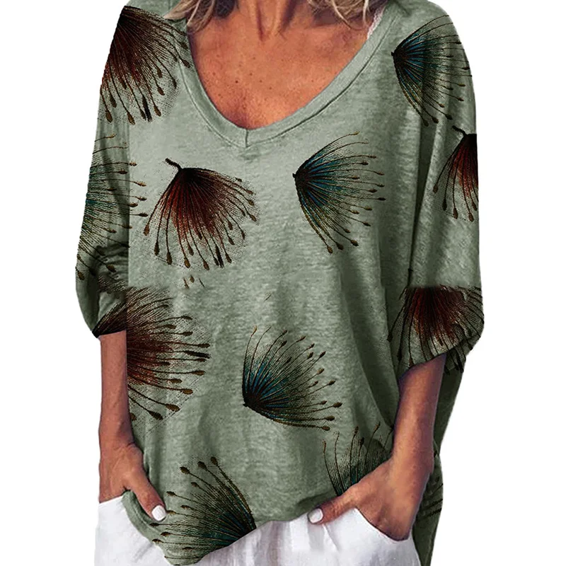 

Women Clothes Casual Loose V Neck Printed Half Sleeve T-shirt Ladies Plus Size Harajuku European Fashion Summer Tops Tee SJ5807M