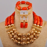 wedding jewelry african bride wedding dress accessories orange coral bead necklace nigeria wedding jewelry set au 256