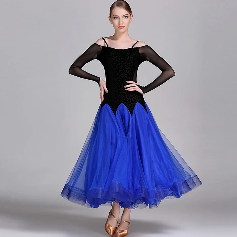 Женское платье для бальных танцев зеленое или синее стандартное танго-вальса
