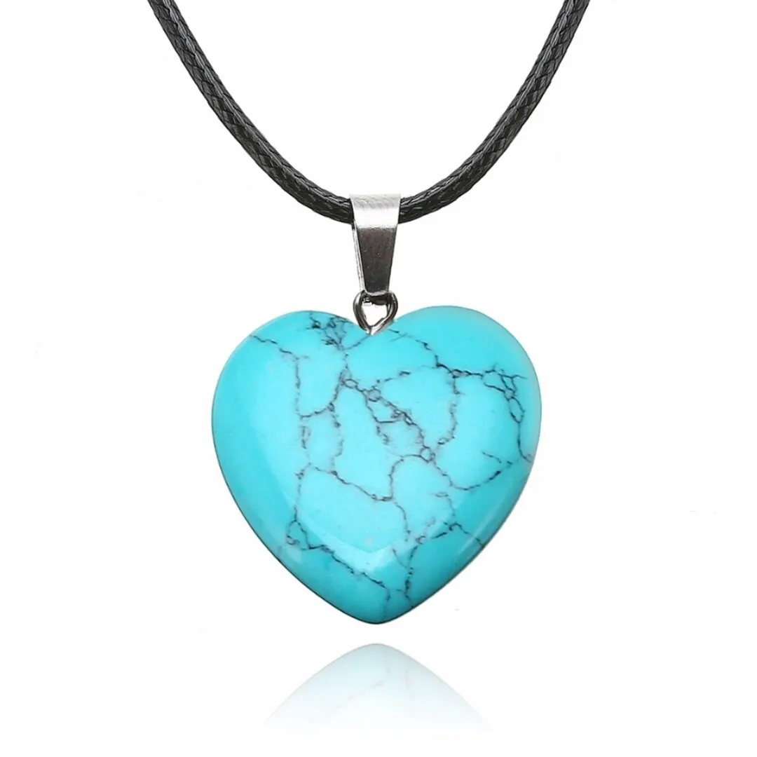 Кожаное ожерелье с подвеской в виде сердца и камня винтажная подвеска форме