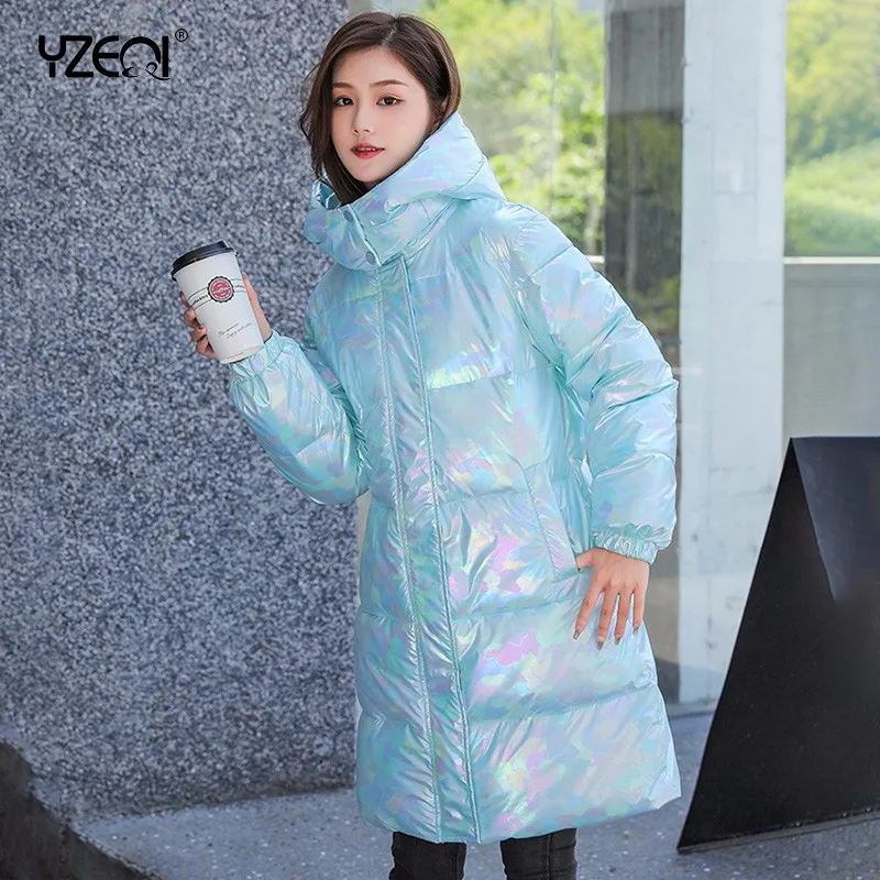 

Повседневная женская зимняя куртка Yzeqi, длинная парка из хлопка, модная блестящая парка, теплая верхняя одежда