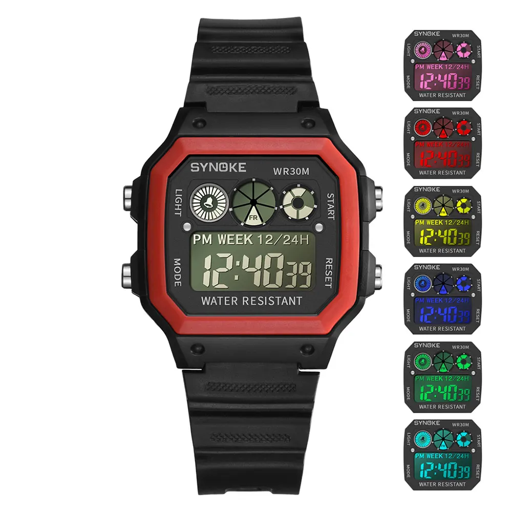 Red 1 SYNOKE мужские цифровые часы для женщин Ретро G светодиодный цифровой шок спортивные водонепроницаемые мужские наручные часы relogio masculino золотые часы - Цвет: Red 1