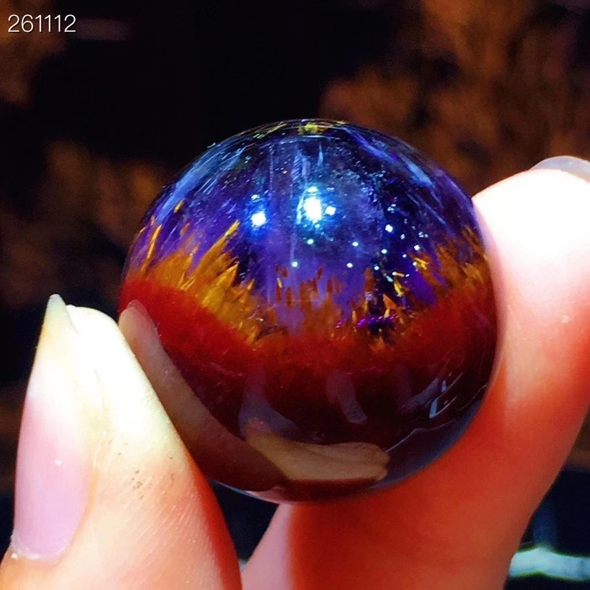 

Natural Auralite 23 Cacoxenite Purple Red Pendant Rutilated Quartz 22mm Round Sphere Ball Women Men Necklace AAAAA
