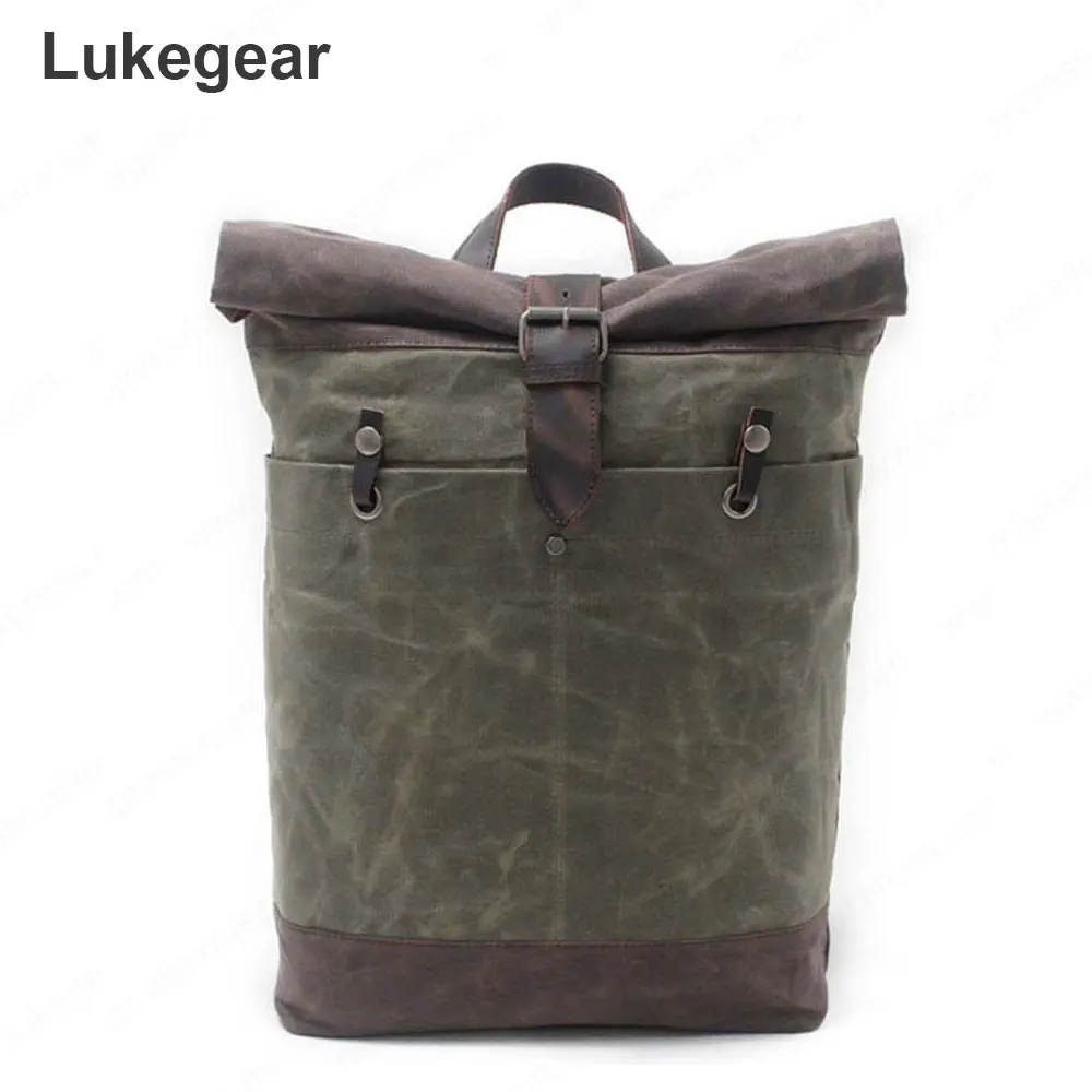 Водонепроницаемый холщовый рюкзак для мужчин сумка книг из натуральной кожи