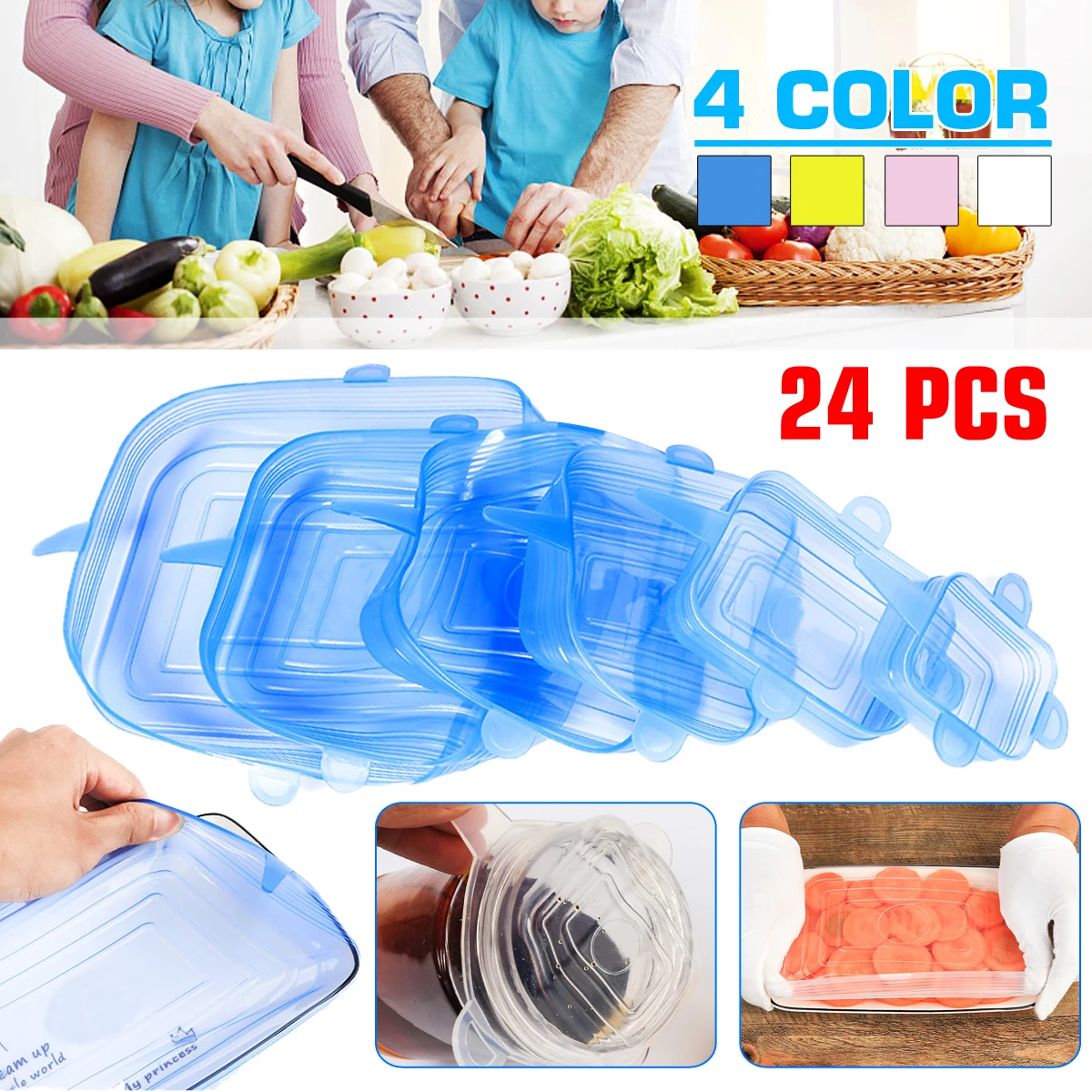 Многоразовые силиконовые крышки для пищевых продуктов 6 шт. эластичный