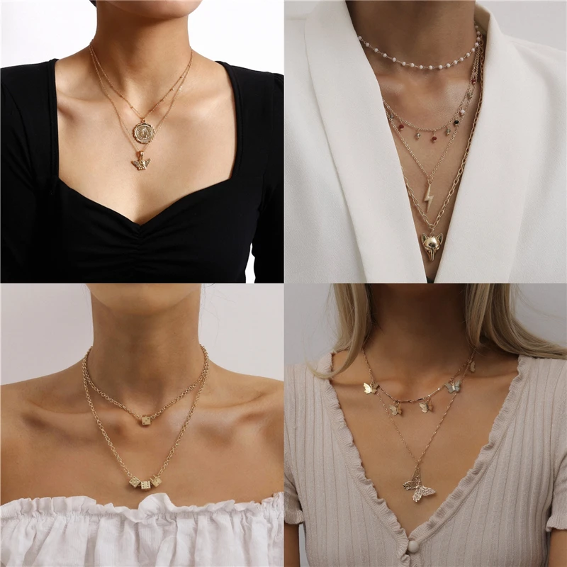 

Luokey Women Butterfly Necklace Layered Choker Statement Jewelry Fashion Angel Dice Fox Pendants Necklaces Accesorios Mujer 2020