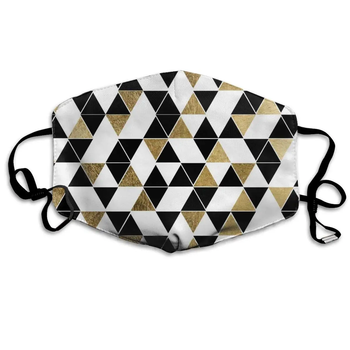 

Black White And Gold Triangles Washable Reusable Mask, Cotton Anti Dust Half Face Mouth Mask For Kids Teens Men Women With