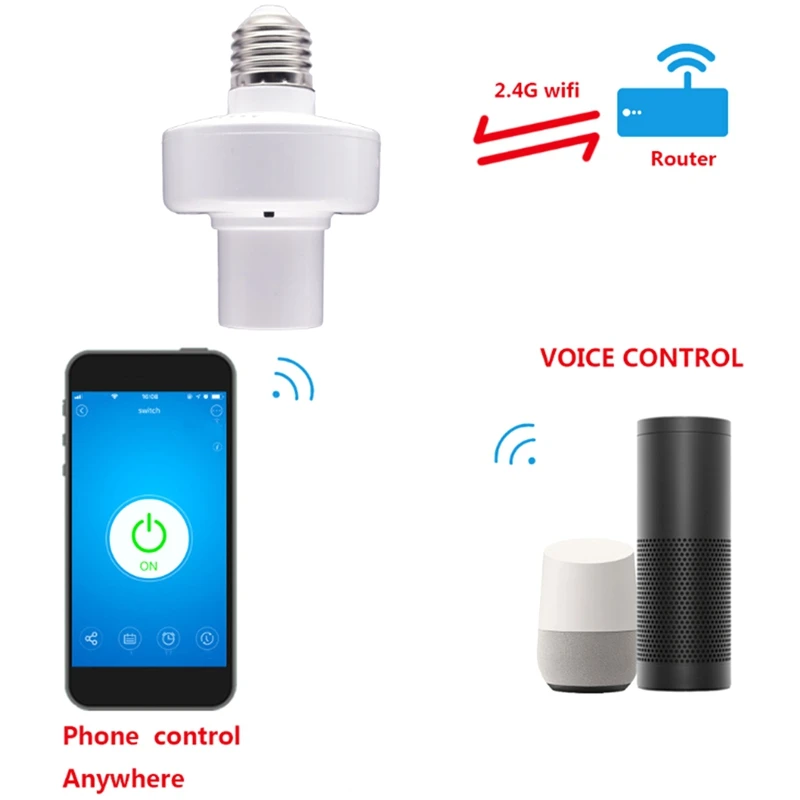 

New Smart Light Bulb Adapter Lamp Holder Base AC WiFi Smart Life Ewelink Wireless Voice Control with Alexa Google Home E27 E26 8