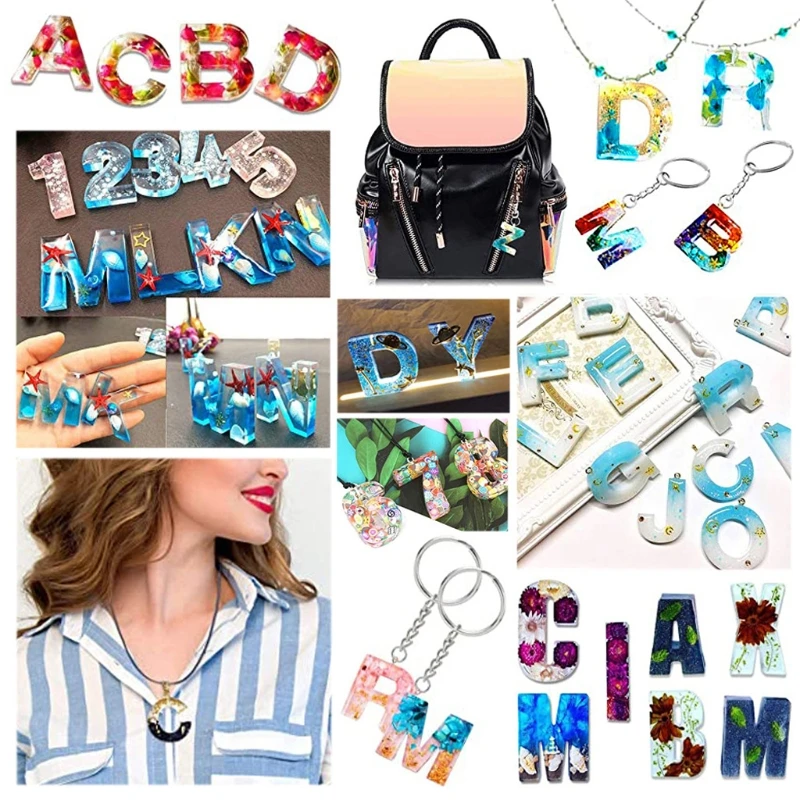 

Alphabet Keychain Epoxy Resin Mold English Letters Number Pendant Silicone Mould