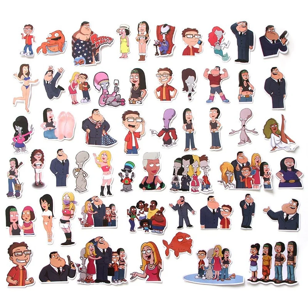 55Pcs/Pack Cartoon American Dad! Graffiti Stickers for DIY Luggage Laptop Refrigerator Motorcycle Skateboard Pegatinas Kids Toy | Игрушки и