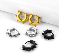 richsteel punk spiky round huggie hoop earrings for men women blackgold plated stainless steel unisex spikes ear studs