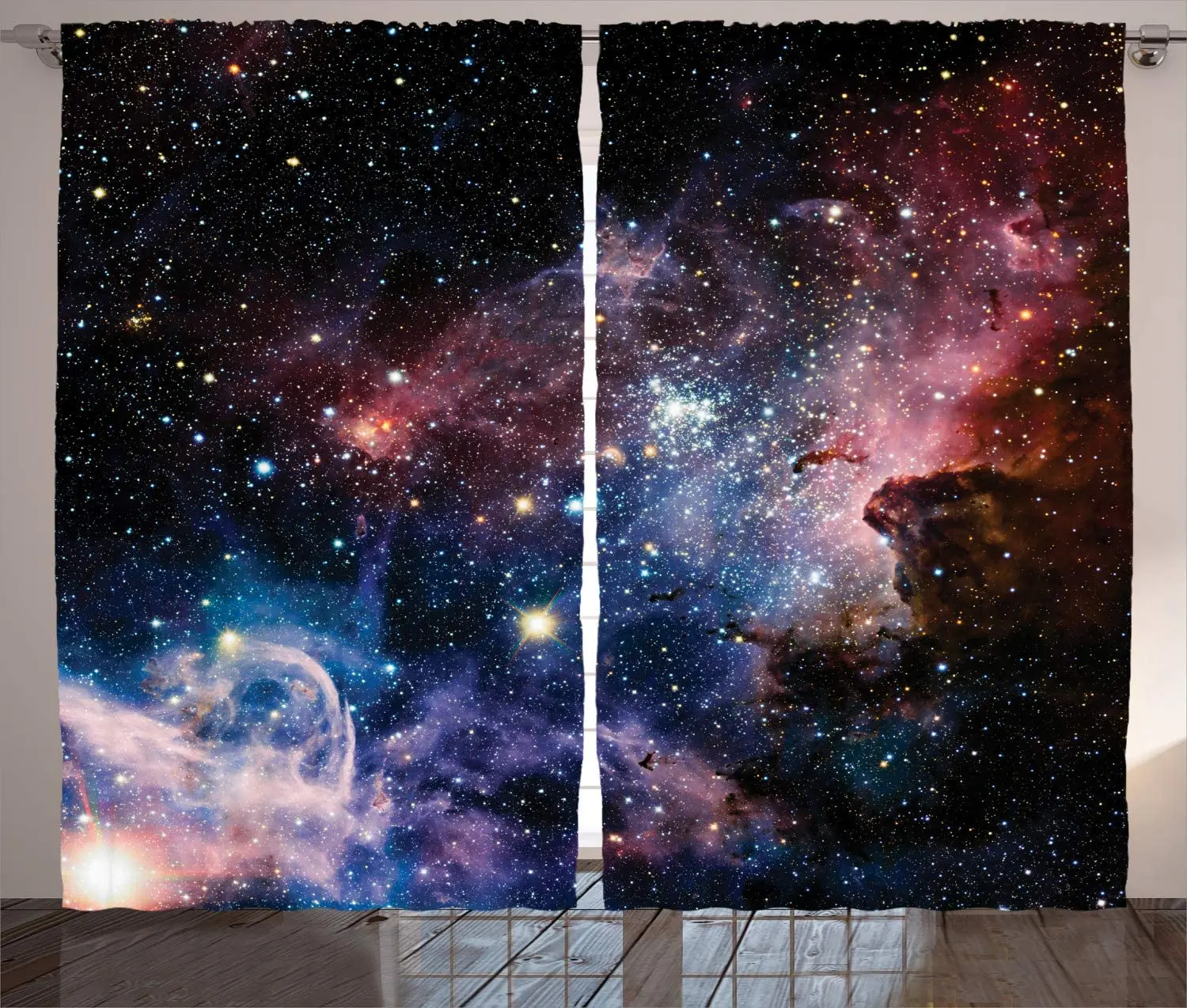 

Outer Space Curtains Stars Nebula Colorful Pattern in Space Galaxy Astronomic Picture Window Drapes for Living Room