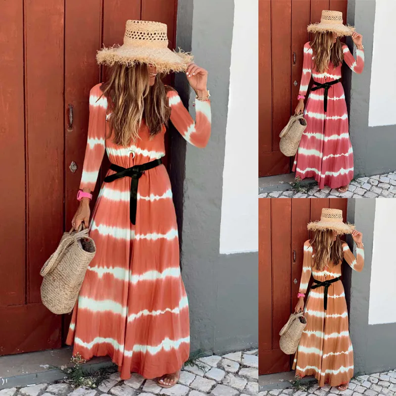 2019 осенний Новый продукт двухцветное градиентное Платье с принтом в полоску