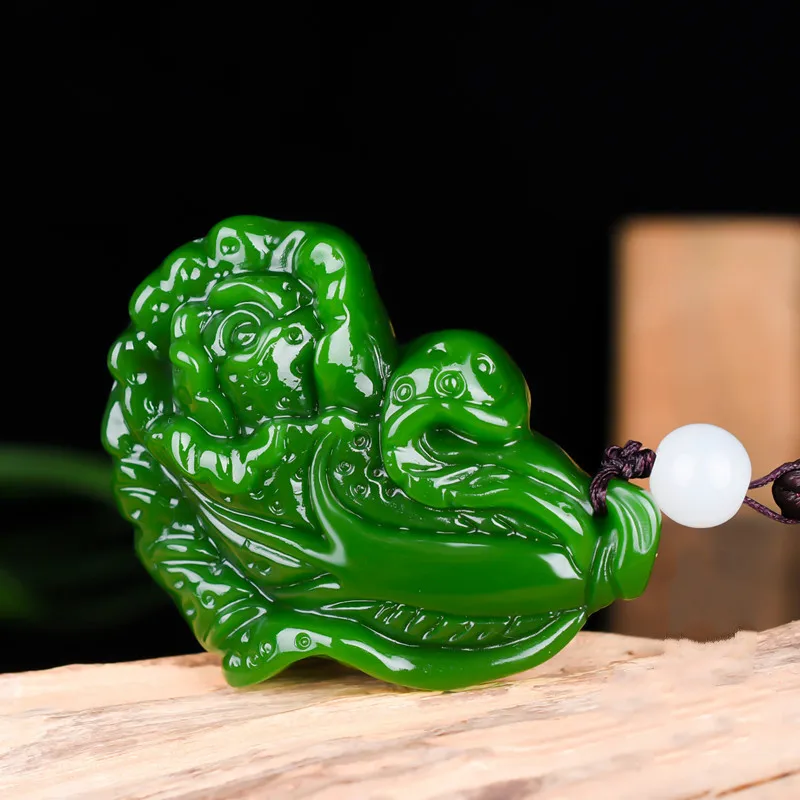 Китайский натуральный зеленый нефрит капуста кулон ожерелье ручной резной Шарм