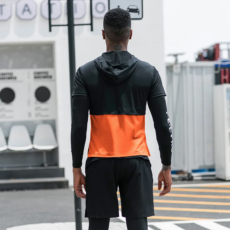 

Men's Loose and Breathable Sportswear Tops Short-sleeved Fitness Training Quick dry Clothing Contrast Stitching Hoodie T-shirt