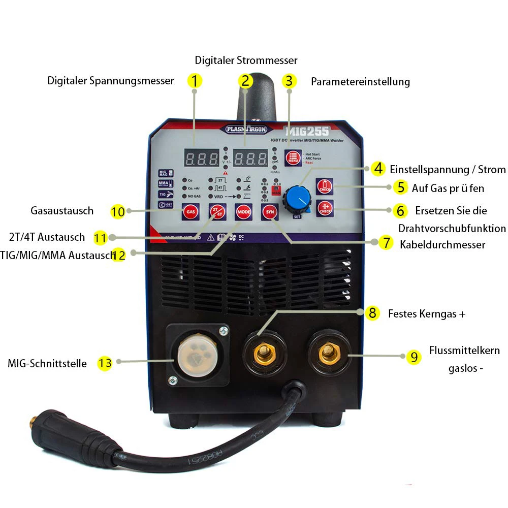 MIG255 3 в 1 Плазменный сварочный аппарат IGBT DC инвертор MIG/ TIG/ MMA многофункциональный