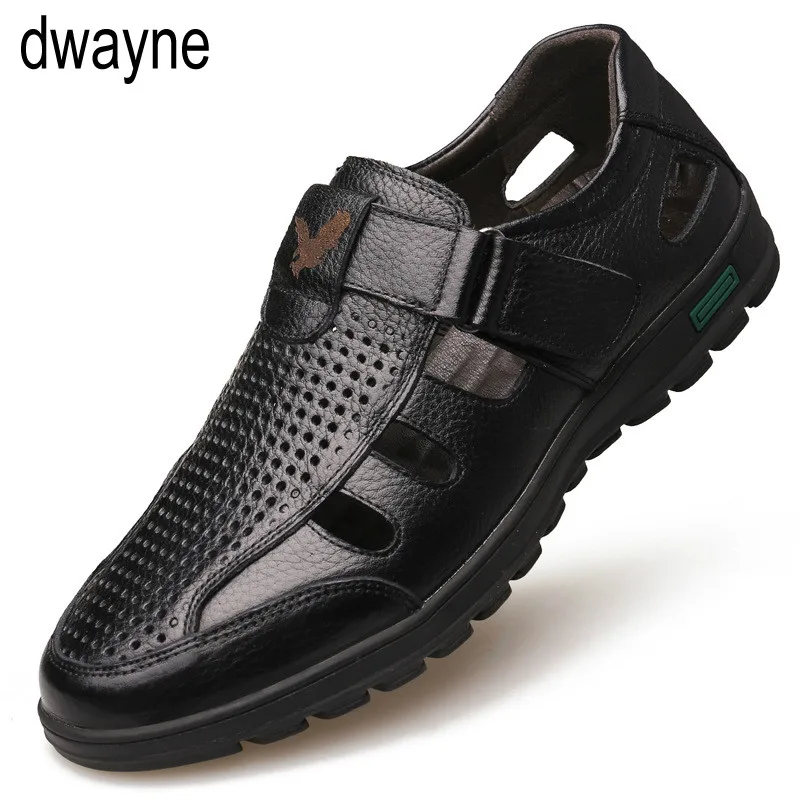 Мужские летние сандалии из натуральной кожи дышащие повседневные с перфорацией