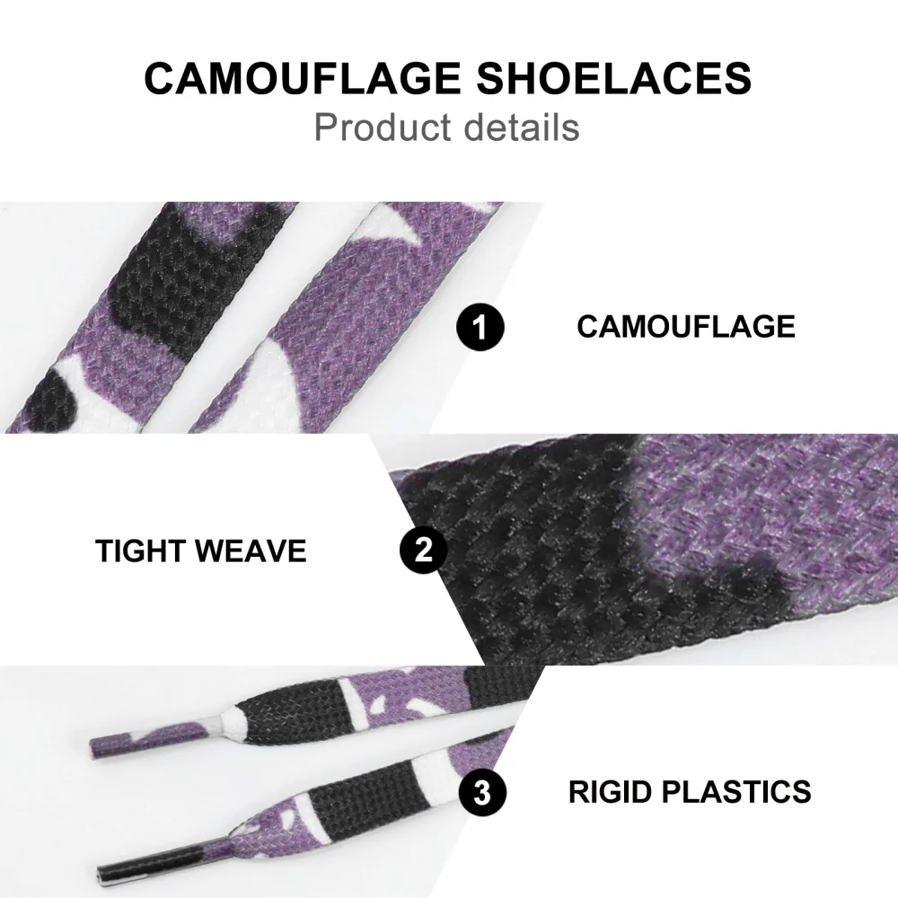 

10Pcs Universal Elastic Sneakers Laces Grey Camouflage Pattern Flat Shoelaces