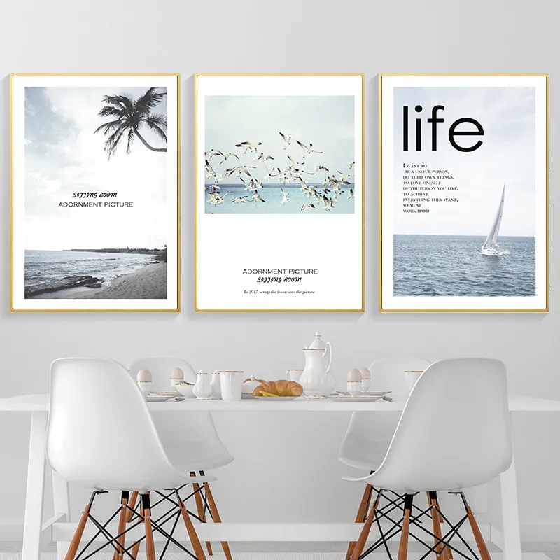 Nordic Minimalist Seascape Art Canvas Painting Prints Posters Seagull Sailboat Decorative Pictures Living Room Home Decor KL105 | Дом и сад