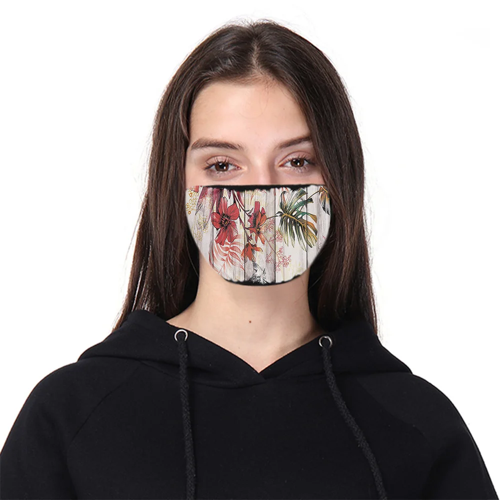 Cotton Dust Mask Vintage Wood Red Flowers Printed Face Warm Winter Dustproof Boys Girl Men Custom | Аксессуары для одежды