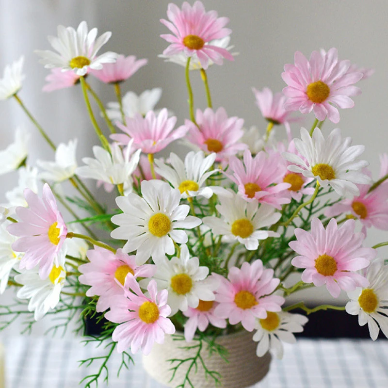 

5 Heads/Branch Silk Daisy Artificial Flowers Decorative Stamen Small Daisy for Wedding Decoration Home Decor Fake Flowers