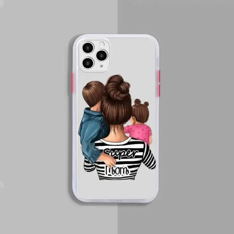 

Cute MaMa Of Girl Boy Super Mom Phone Case White Transparent Matte For IPhone 7 8 11 12 S Mini Pro X XS XR MAX Plus Cover Shell