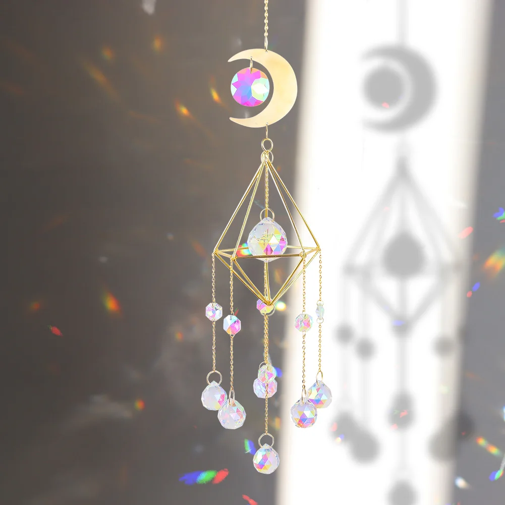 

Sun Ball Crystal Hanging Metal Ornament Catching Light Wind Chime Moon Prism Ball Jewelry Outdoor Garden Decor
