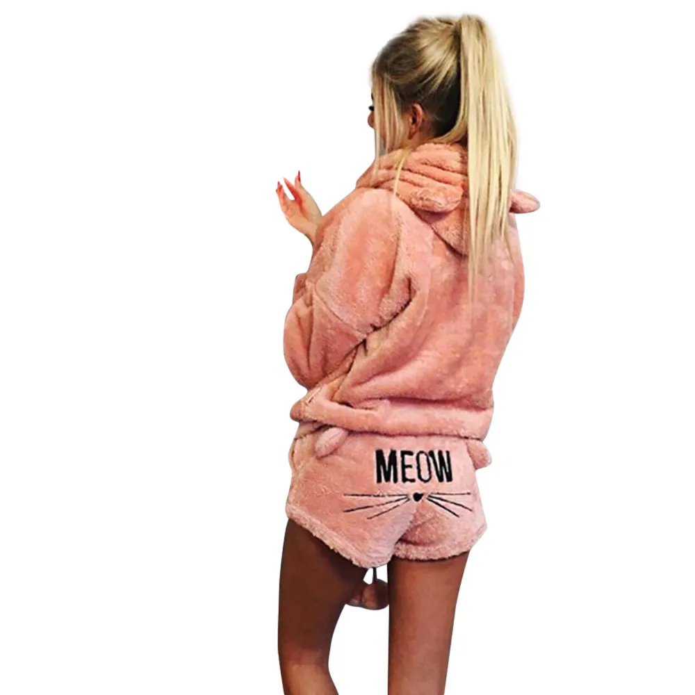 Pijama bonito, женские пижамные комплекты, Осень-зима, фланелевые, Мультяшные, теплые пижамы, Женская домашняя одежда, пижамы с животными, женская пижама с кошкой - Цвет: Розовый