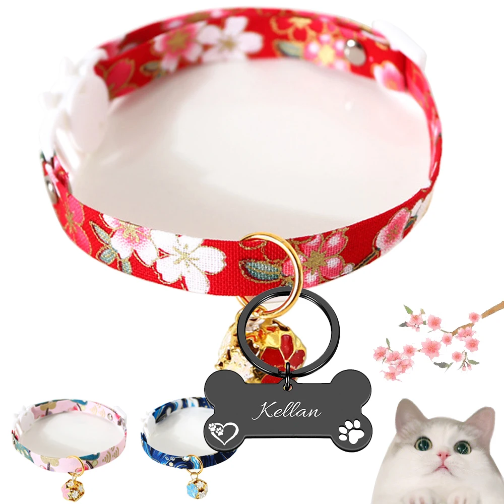 

Cute Pet Cat Collar Tag Set with Hollow Bell Adjustable Safety Puppy Kitten Collar Japanese Style Pet Supplies Arnes Gato