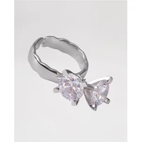new shining irregular geometry double crystal rhinestone zircon opening adjustable metal ring for women bridal wedding jewelry
