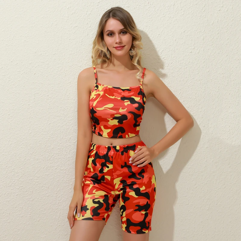 Летний короткий спортивный костюм с камуфляжным принтом повседневная одежда из